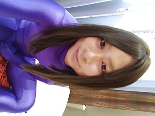 Japanese Amateur Crossdresses Masturbate Purple Morphsuit free video