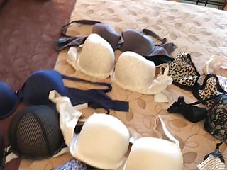 Stroking With Dozen Of Wifes Bras And Some Panties free video